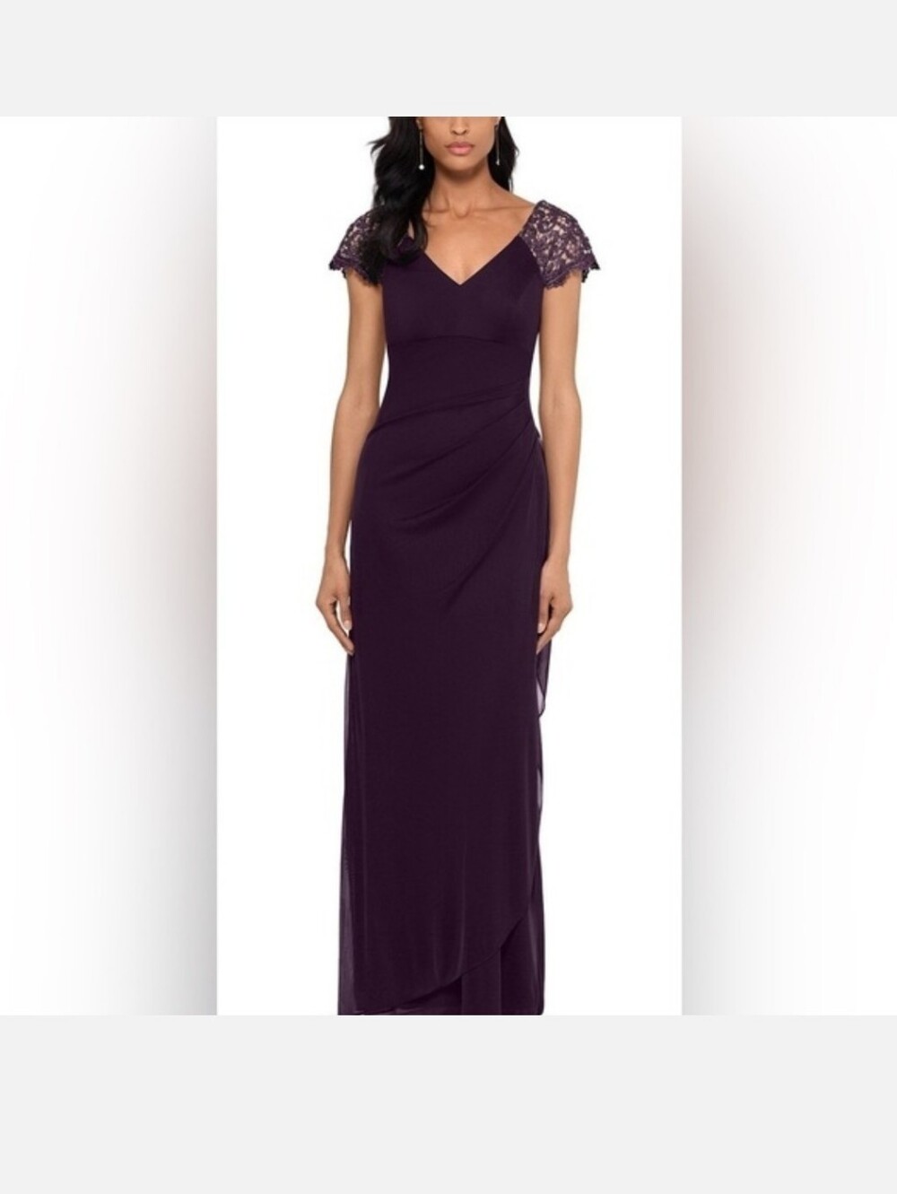 NWT! Elegant Xscape Purple Plum Lace-Sleeve Evening Gown Size 6